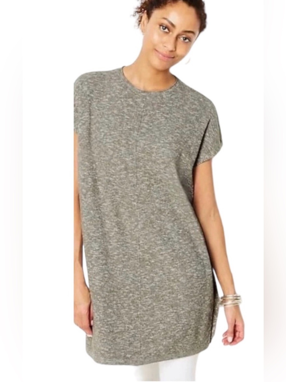 Pure Jill Soft Green Knit Tunic Sweater Top-Relaxed Fit, Minimalist